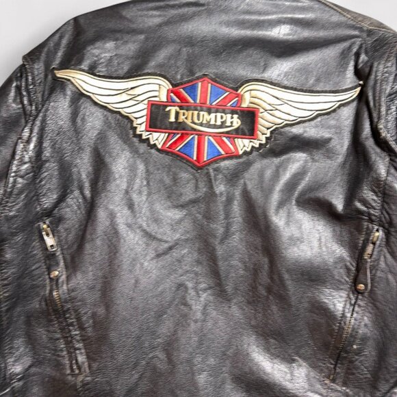 Triumph Mens Leather Motorcycle Jacket With Union Jack Patch Size 42 - Picture 8 of 10